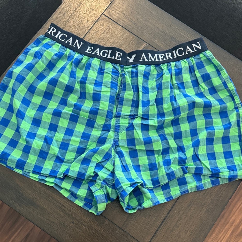 American Eagle Outfitters Blue and Green Checkered Boxers